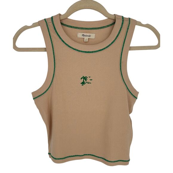 Madewell New! Paradise Palm Graphic Supima Rib Crop Tank Tan Green Summer XXS - Picture 1 of 6